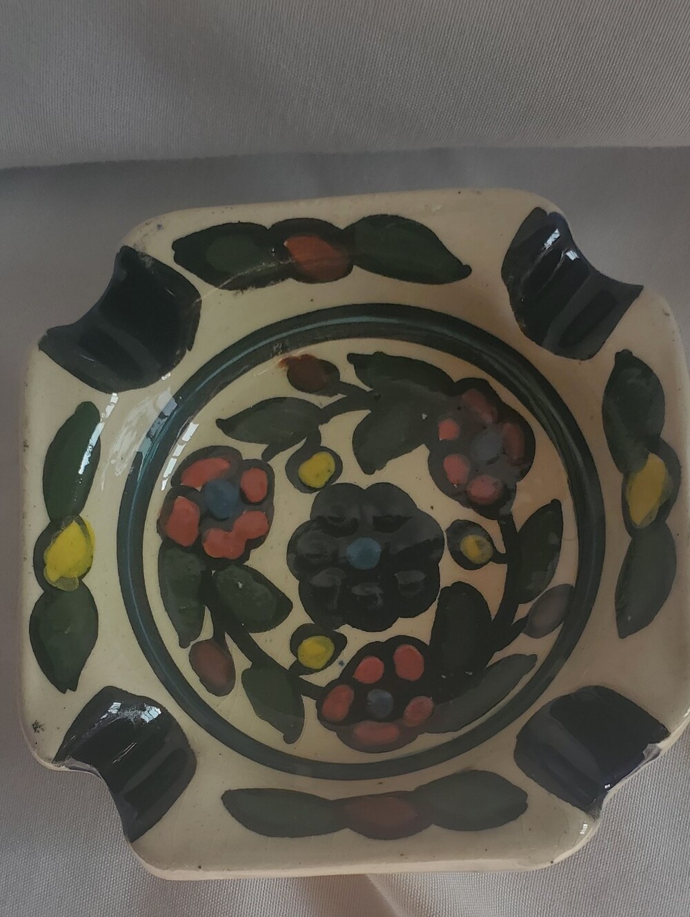 Talavera Style Vtg Hand-Painted Floral Ceramic Home Ashtray Trinket Dish Bowl